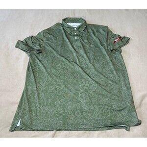 Texas Standard Polo Shirt Mens 2XL Green Geometric Golf Performance Western Polo